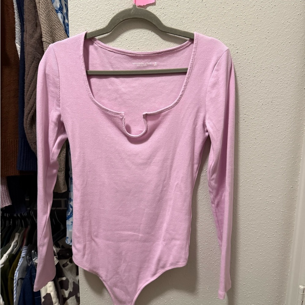 Abercrombie & Fitch Ribbed Pink Long Sleeve Bodysuit